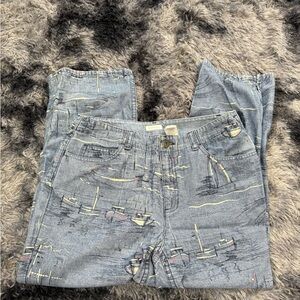 Nautical Boat Print Denim Jeans Capri